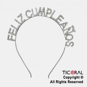 VINCHA FELIZ CUMPLEAOS CON STRASS PLATA X 1